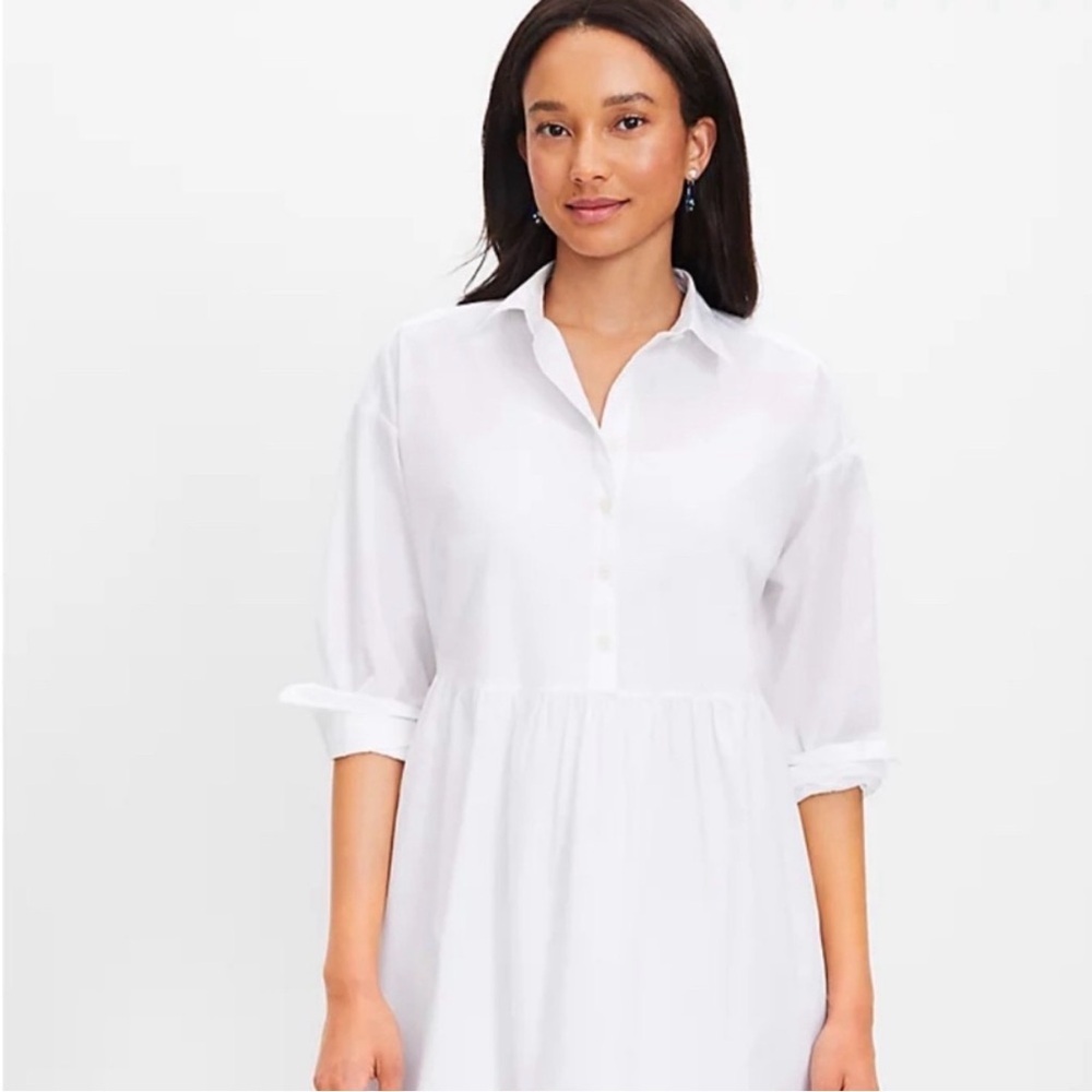 NWT LOFT White Cotton Poplin Swing‎ Mini Dress Sz S Coastal Preppy Casual Chic